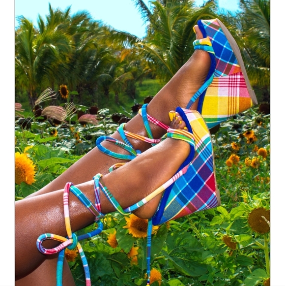 Shoes - Colorful Plaid Wedge Sandals